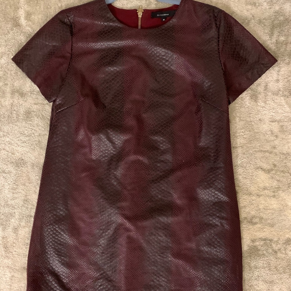 Leather snake print mini dress